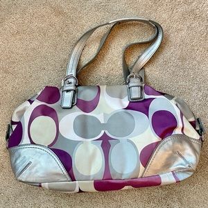Coach purse, purple & silver